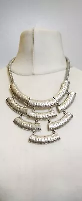 Silver Toned Hammered Bib Mesh Statement Necklace • £7