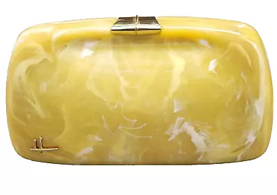 Vintage Italian Marbled Butterscotch Acrylic Clutch Purse W Leather Lining • $45