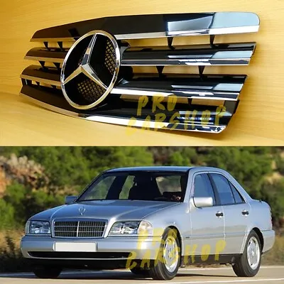 For 1994-2000 MERCEDES BENZ C-Class W202 Sedan 4-Door Gloss Black Front Grille • $177.66