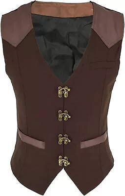 Bslingerie Mens Medieval Steampunk Faux Leather Cowboy Waist Coat Vest • $82.29