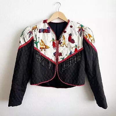 Vintage Marie Cropped Boxy Weatern Beaded Fringe Jacket Size Medium • $50