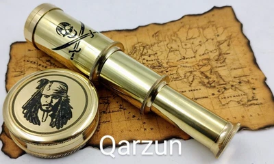 £34.98 • Buy Captain Jack Sparrow Brass Compass With Mini 2 Fold Telescope Mini Gift