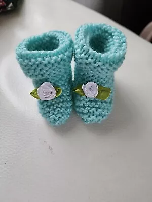 Hand Knitted Newborn Aqua Booties New  • £2.50
