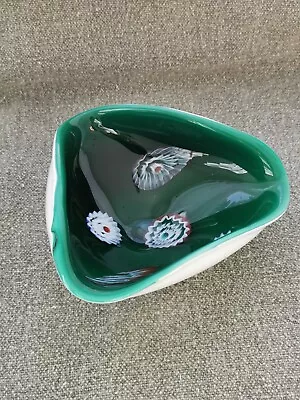 Vintage Murano Cased Glass Bowl Green Millefiori Ashtray Dish Italian Italy EUC • $32.71