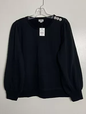 J Crew Puff Sleeve Sweatshirt With Jewel Buttons Size Medium Black • $29