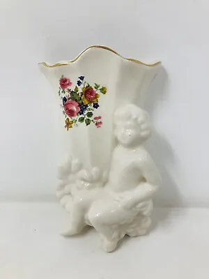 Maryleigh Ceramic Wall Pocket Vase Floral Cherub Vtg England Flowers White • £19.99