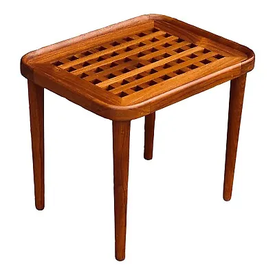 Danish Modern Style Solid Teak Lattice Top Side Table On Tapered Legs • £271.50