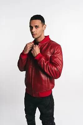 Mens Leather Bomber Jacket Real Leather Fashion Jacket Muscle Fit • £34.99