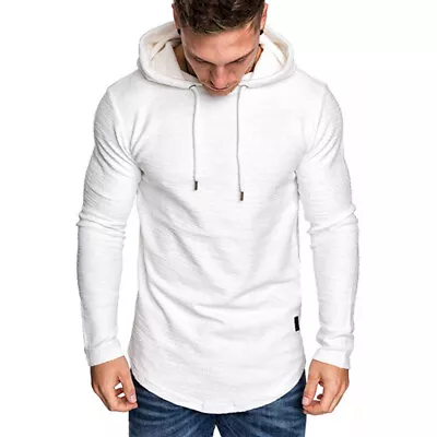 Mens Hoodie Slim Fit Long Sleeve Muscle T-Shirt Casual Sports Gym Hooded Tops • $18.99