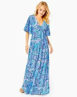 NEW Lilly Pulitzer MINKA SLEEVED MAXI DRESS Blue Grotto Pink White 2 4 10 12 14 • $199.99