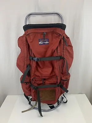 Vintage Jansport External Frame Backpack Hip Wings Hiking Camping Leather Red • $149.99