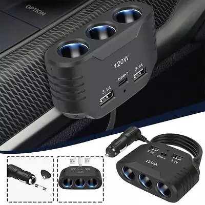 3 Way 12-24V Multi Socket Car Cigarette Lighter Splitter USB Charger Adapter N W • $14.53