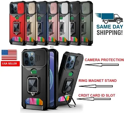 LOT 4 FOR IPHONE SAMSUNG DEFENDER Slide Camera Ring Stand Card Slot Case Cover • $14.99