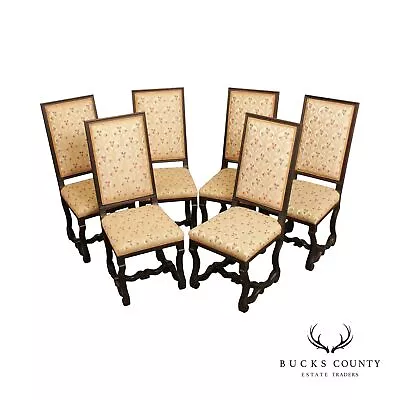 French Louis XIV Style Set Of 6 Custom Upholstered Dining Chairs • $1795