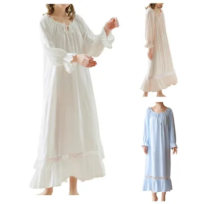 Women's Victorian Nightgown Long Sleeve Nightgowns Vintage Autumn Night Shirt • $21.99