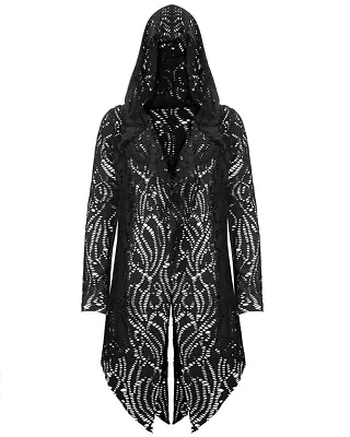 Devil Fashion Mens Gothic Punk Hooded Cloak Cardigan Jacket Black Mesh Occult • $80.14