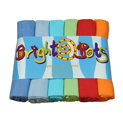 Bright Bots 6PK Baby Muslin Squares 70cms 100% Pure Soft Cotton Boy Mix • £13.99