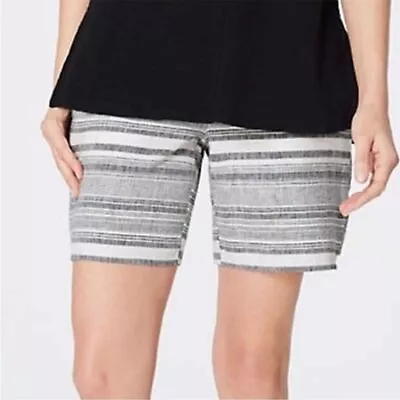 J. Jill Love Linen Striped Pull On Drawstring Shorts M Grey White • $25