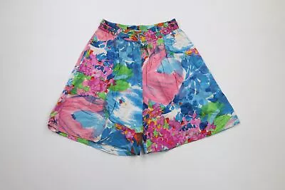 Vintage 90s Streetwear Womens 14/16 Abstract Rainbow Flower Beach Lounge Shorts • $44.95