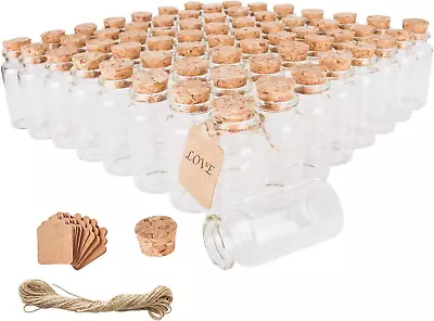 64PCS 30ml Cork Stoppers Glass Bottles Small Jars With Personalized Label Tags • $26.04