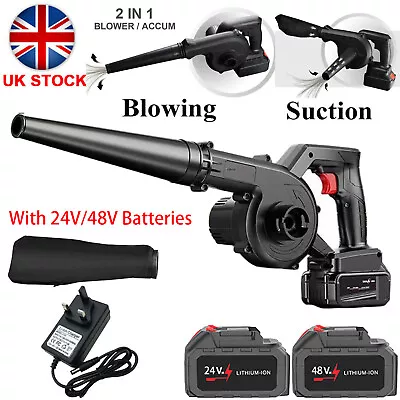 Electric Cordless Air Blower 24V Garden Snow Dust Leaf Suction Vacuum 2 Battery • £26.99