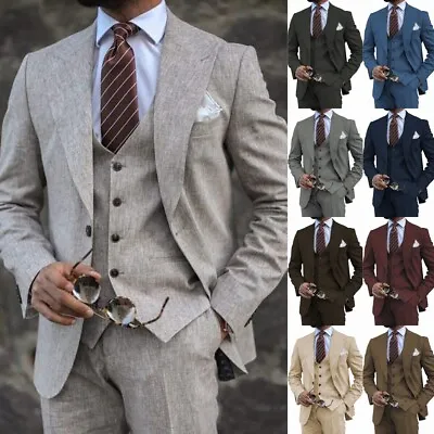 Mens 3 Piece Tweed Suits Herringbone Blazer Vest Wool Vintage Tuxedo 40R 42R 44R • $89.99