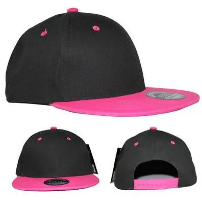 100% Cotton Flat Peak Two Tone Snapback Baseball Cap Black/Pink • £5.95