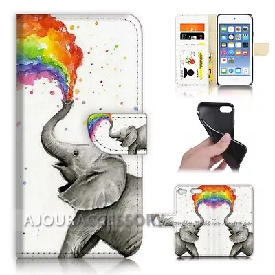 ( For IPod Touch 6 ) Wallet Flip Case Cover AJ40526 Rainbow Baby Elephant • $12.99