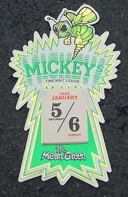 Vintage Mickeys The Mean Green Malt Liquor Cardboard Beer Sign 1985 Calendar • $79.99