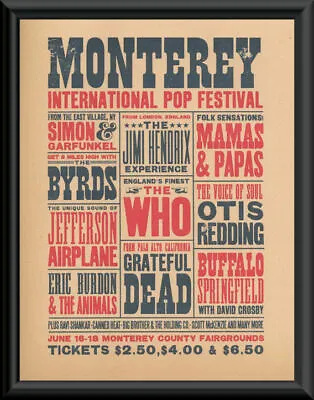 $20 • Buy 1967 Monterey Pop Festival Concert Poster Reprint On Old Paper Jimi Hendrix *235