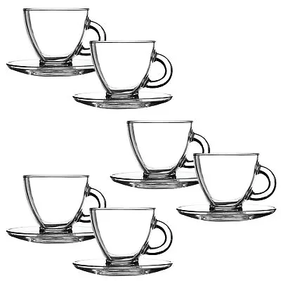 Cappuccino Cups & Saucer 200ml Set Of 6 Coffee Tea Sleek Glass Cup Ravenhead • £25.95