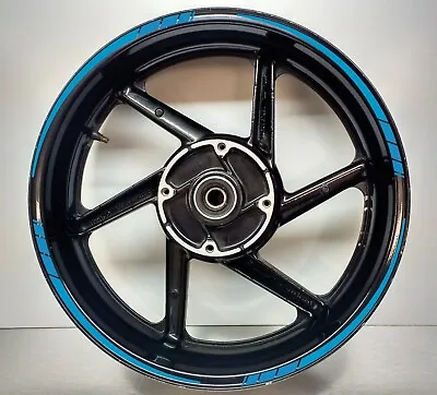 Bright Blue Tapered Motorcycle Wheel Rim Tape Stickers Bike Decal 003 • £8.95