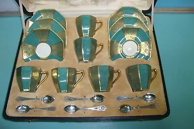 Royal Doulton Sterling Silver Mappin Webb ART DECO Porcelain Tea Coffee Box Set • £405.47