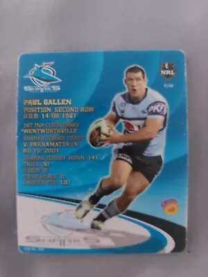 Paul Gallen Cronulla Sharks 2009 NRL Cheezels Footy Frames Tazo Card • $3