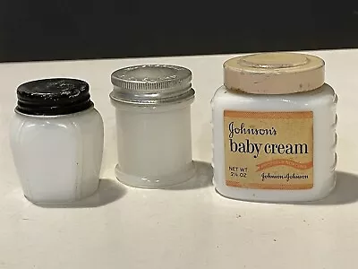 Vtg Mixed Lot 3 Milk Glass Medicine Cream Jars Musterole Woodbury's Johnson's • $19.55