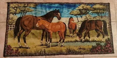 Vintage R.T.C. Velvet Tapestry Horses Foal Wall Hanging @ 56  X 40  Turkey • $39.95