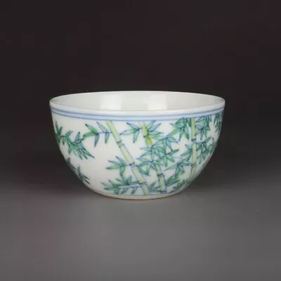 3.1  China Ming Blue White Doucai Contrasting Colors Porcelain Bamboo Grove Cup • $19.99