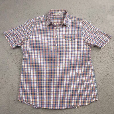 Criquet Mens Seer Sucker Popover Shirt Size M Pullover Plaid Golf Short Sleeve • $24.98