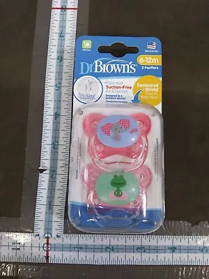 Dr Brown's PreVent Suction Free Pacifier 2 Pk Pink Elephant Frog 6-12 Mo Contour • $3.99