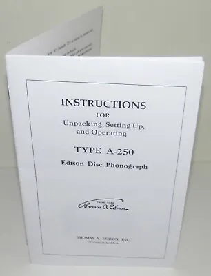 Edison  Disc A250 Phonograph Operation And Set Up  Instruction Manual Copy • $17
