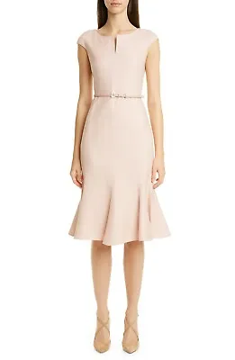 NEW MAX MARA Pink OTARIA Belted Silk Wool Linen Flounce Hem Midi Dress 14 46 48 • $351.75