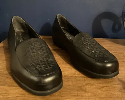 M & S Footglove Black Leather Slip On Shoes Uk 5.5 Wide • £9