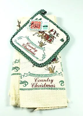 Leshner Mills Vintage Christmas Towel Pot Holder Set Sleigh Country Horse • $10.80