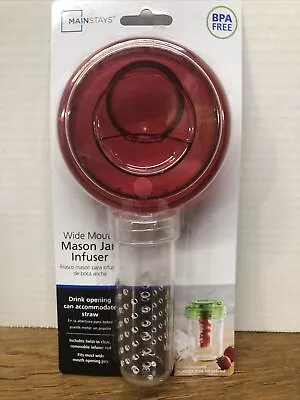 MAINSTAYS INFUSER WIDE MOUTH Mason Jar Lid & Infuser Straw Hole - Red • $3