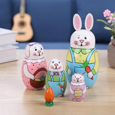 5Pcs Cute Wooden Cartoon Animal Russian Nesting Dolls Toys For Children Gifts • £11.32