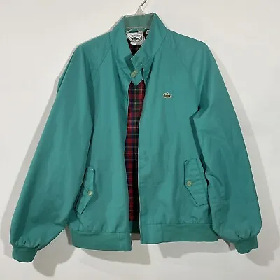 Vintage 80s Izod Lacoste Full-Zip Green Bomber Jacket Plaid Lined Men’s Size L • $32.99
