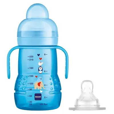 Mam Bottle Trainer 2 In 1 For Easy Transition BPA Free Fast Flow 220ml Blue • £17.99