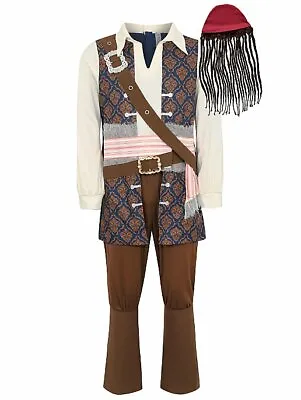 Mens Disney Pirates Of The Caribbean Jack Sparrow Fancy Dress Costume S M L XL  • £26.99