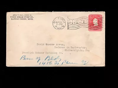 Union Steam Pump Co Battle Creek MI 1904 Flag #1 Blue Ancillary PSE Cover 4j • $12.50