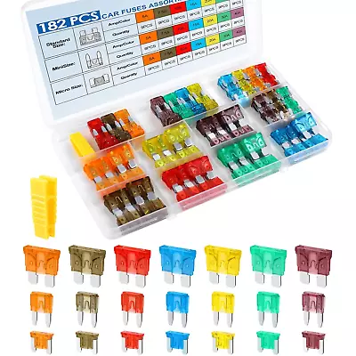 182PC Car Fuse Assortment Kit - Standard Mini Low Profile For Auto/Boat/RV/Truck • $9.98